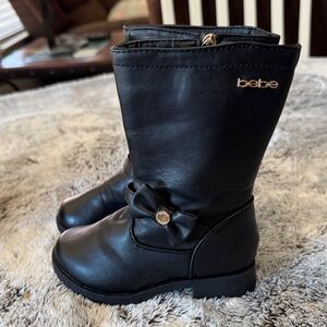 NWOT Bebe Girls Toddler 8 Black Gold Zipper Riding Boots Winter Bow Faux Leather